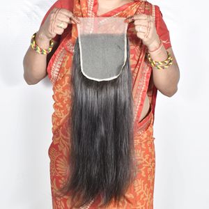 Extensiones de Cabello Humano Natural Liso con Cierre de Cabello Indio Virgen al Por Mayor a Precio de Fábrica, Aspecto Natural, Tejido para la Venta por Exportación - Product Image 1