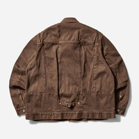 Veste en jean marron pour homme, style vintage, multi-poches, veste cargo en jean, haute qualité, streetwear rétro, veste utilitaire surdimensionnée