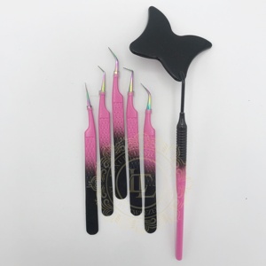 Pinzas de extensión de pestañas al mejor precio, pinzas de punto arcoíris con revestimiento en polvo degradado con espejo, pinzas sólidas, Etiqueta Privada - Product Image 4