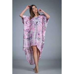 <b>Womens</b> Tie Dye Kaftan <b>Dress</b> Pink <b>Purple</b> High Low Kaftan Loose Fit Summer Beach Resort Wear - Product Image 1