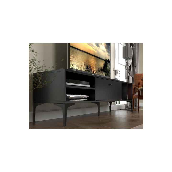 Milan TV Unit Minifix Connection, Cabinet Metal Leg - Black / Black