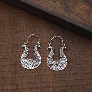 Tribal Brass Earrings Women <b>Boho</b> Hoop Jewelry Silver Plated Ethnic Geometric Dot Wholesale - Product Image 2