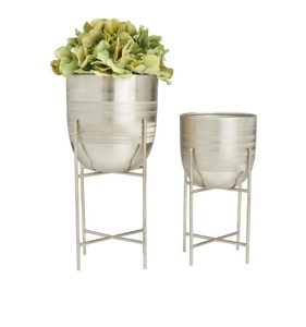 Juego de 2 piezas de maceta de Metal plateado con soporte extraíble de Metal para el hogar, sala de estar, interior, exterior, balcón, decoración, maceta de Metal - Product Image 1