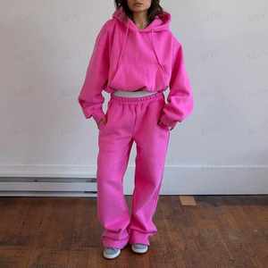 Conjunto de pantalones de chándal Jogger de dos piezas de lana de algodón para mujer, sudadera gruesa Unisex de 2 piezas, sudaderas con capucha para invierno, diseño liso - Product Image 4