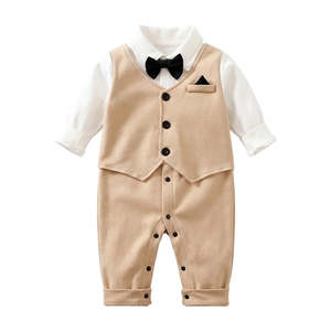 Combinaison pour bébé 100% coton, tenue de mariage formelle avec motif uni - Product Image 1