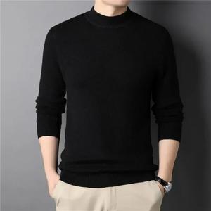 Nuevo suéter de color personalizado ecológico de poliéster de cuello alto ajustado para hombre, sudadera para jóvenes, Jersey de punto teñido liso - Product Image 3