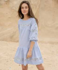 Robe mousseuse et amusante La Rochelle coupe croquante popeline de coton caractéristiques couleur assortie inserts en dentelle de coton poignets élastiqués manches - Product Image 2