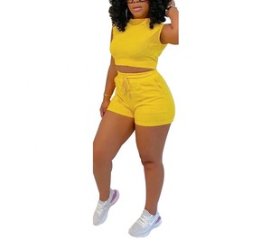 Été 2023 vente en gros de survêtement Explosion Combinaison pour femme Short T-Shirt Couleur solide Sports Loisirs Logo personnalisé Ensemble deux pièces - Product Image 5