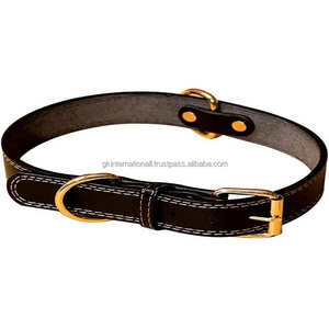 Collar de cuero negro y marrón para perro, alta calidad, suave, fuerte, con doble D anillo de Metal, hebilla de rodillo, collar doble cosido para perro y mascota - Product Image 4