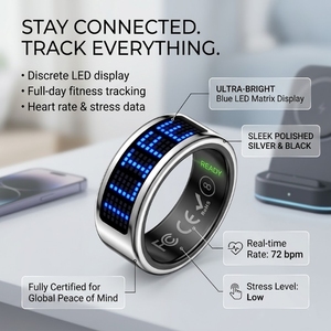 Anillo Inteligente de Salud con Monitor de Frecuencia Cardíaca, SpO2, Sueño y Ejercicio, Control por Gestos a través de Aplicación, Resistente al Agua IP68, Batería de Larga Duración - Product Image 1