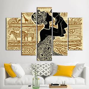 Póster Elegante de Mujer Africana - Lienzo de Arte con Patrones Étnicos Impresos, 5 Piezas: Enrollado en Lienzo - Product Image 1