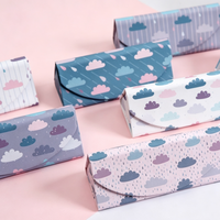 Étui à lunettes pliable motif nuage bleu plume, boîte de rangement rigide portable pour lunettes, logo personnalisé en gros