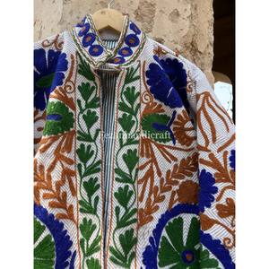 เสื้อโค้ทสั้นใส่ได้ทั้งชายและหญิงสำหรับฤดูใบไม้ร่วงผ้าคอตตอนผ้า jute suzani ปักลายดอกไม้เสื้อแจ็กเก็ตถักผ่านกระบวนการสไตล์ฮิปปี้ - Product Image 2