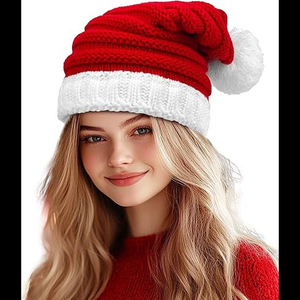 หมวกคริสต์มาสสีแดงปักโลโก้ตามสั่งสำหรับเทศกาลตกแต่งงานปาร์ตี้หมวกถักนิตติ้งสำหรับฤดูหนาว - Product Image 1