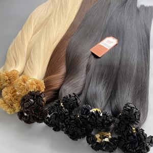 Venta al por mayor de pelo virgen Remy con cutícula alineada queratina vietnamita U/V/I/extensiones de cabello de punta plana 100-125 Uds. Larga vida útil - Product Image 1