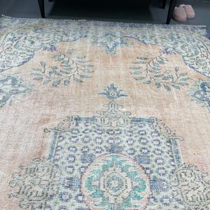 Alfombra Turca Vintage, Alfombra de 6x9.4 pies, Alfombra de Lana con Diseño Floral Azul y Marrón - Product Image 4