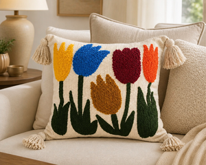 Coussin décoratif brodé en coton fait main, garnissage 100% coton, motif fleur de tulipe multicolore, amovible et lavable pour canapé et lit - Product Image 6