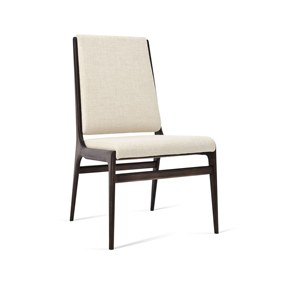 Silla de Comedor Contemporánea con Estructura de Madera Escultural, Diseño de Respaldo Abierto y Tapicería de Tela Beige - Product Image 1