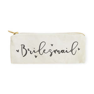 Bridesmaid Linen <b>Makeup</b> Organizer Bag Portable Cotton Canvas Pencil <b>Case</b> and Travel Pouch with Letter Pattern PC Material - Product Image 1