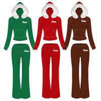 Ensemble de survêtement de haute qualité pour femmes, sweat à capuche zippé et pantalon évasé, personnalisable avec logo, rouge