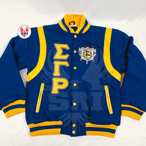 Vente en gros de blouson de baseball universitaire pour hommes Sigma Gamma Rho brodé avec logo personnalisé de haute qualité Blouson aviateur OEM à fermeture éclair - Product Image 2