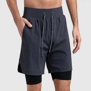 Pantalones cortos deportivos de secado rápido para hombre, pantalón de fitness forrado, de dos piezas, para correr, de tres puntos, con patrón personalizado, de verano - Product Image 3