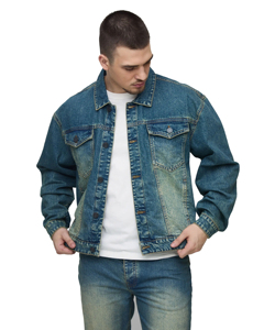 Veste en jean vintage bleue design personnalisé pour hommes vêtements robustes boutonnés classiques manches longues 100% coton Service OEM disponible - Product Image 1