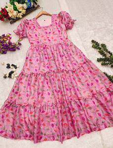 ชุดเดรสชิ้นเดียวพิมพ์ลายดอกไม้ผ้า Georgette สำหรับงานปาร์ตี้งานแต่งงานที่สวยงามทำจากผ้าไหมอินเดียปากีสถาน - Product Image 5