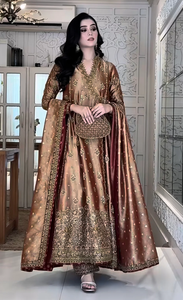 Robe maxi Anarkali Lehenga Choli en mousseline de soie brodée, élégante, ornée de luxe, infroissable, respirante, pour femmes, pour les fêtes - Product Image 5