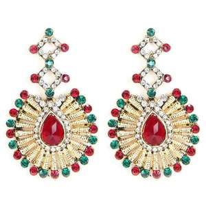 Kriaa Boucles d'oreilles pendantes plaquées or en pierre autrichienne Boucles d'oreilles à breloques religieuses à la mode et classiques pour mariage et fête 1300312 - Product Image 1