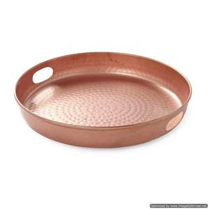 Bandeja de aluminio chapada en oro para servidores de alimentos, mesa de comedor para el hogar, bandeja de comida y postre, bandeja redonda de diseño de lujo con dos asas fuertes - Product Image 5