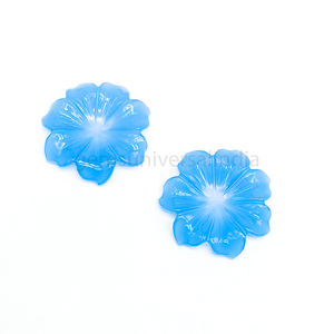 Perles de pierres précieuses sculptées en forme de fleur de calcédoine bleue naturelle breloques en pierre de calcédoine de 30mm perles de sculpture pour la fabrication de bijoux - Product Image 2
