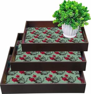 ชุดถาดเสิร์ฟกาแฟ MDF สี่เหลี่ยมขนาดใหญ่สามถาดสำหรับตกแต่งคุณลักษณะการตกแต่งที่กำหนดเอง - Product Image 6