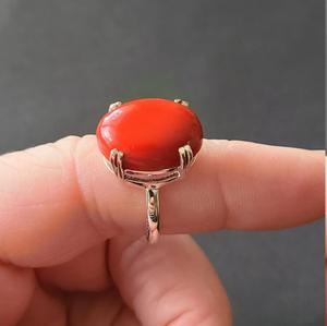 Bague en argent sterling 925 faite à la main avec des pierres précieuses de corail rouge naturel fiançailles ou cadeau de mariage - Product Image 1