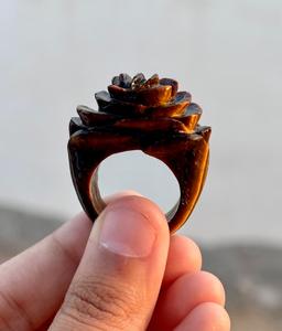Natural <b>Tiger</b> <b>Eye</b> Gemstone <b>Ring</b> Of Flower Design Uniquely Designed Statement <b>Ring</b> Special Gift For Her Or Him - Product Image 4