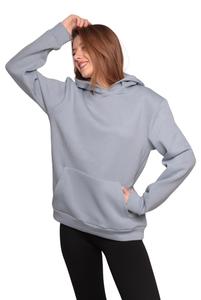 100% algodón liso sudaderas con capucha Unisex de alta calidad Sudadera con capucha de peso pesado niñas suéteres pulóver sudadera para mujer gris - Product Image 3