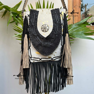 Bolso de cuero de piel de vaca con flecos, pelo occidental en cuero de piel oculta, bolso de mujer, monedero de compras de piel metálica - Product Image 4