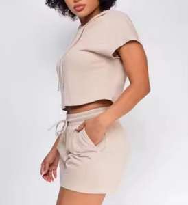 Women's Winter Solid Tracksuit Set Custom <b>Crop</b> <b>Top</b> Casual Workout Blank Two Piece Zip-Up Hoodie & Jogger Pants - Product Image 2