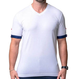 Nueva camiseta de talla grande a la moda para hombre, camiseta personalizada de manga corta sólida con cuello en V, diseño personalizado, camisetas informales de moda con cuello en V Ringer - Product Image 1