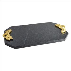 Plateau de service Design d'intérieur blanc vert noir marbre Rectangle avec poignées dorées plateau décoratif en marbre décor de maison - Product Image 5