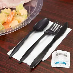 Wrapped Plastic Cutlery Packets Knife Fork Spoon Napkin Salt Pepper Sets