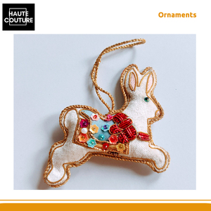 Conejo bordado a mano de origen indio con lingotes rojos y decoración de lentejuelas de flores de colores, adornos colgantes para decoración del hogar - Product Image 5