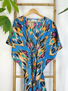 ผ้าคอตตอนแท้พิมพ์ลายกิโมโนแบบอินเดียสำหรับฤดูร้อนชุดคลุมชายหาดสวมใส่สบายผ้าเดนิมชายหาดสีฟ้ามัสตาร์ด - Product Image 4