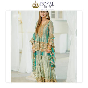Suministro al por Mayor de Ropa de Estilo Indio, el Mejor Traje Sharara de Seda Fandy Pesada con Bordado de Lentejuelas Zari para Fiestas, en Venta - Product Image 4