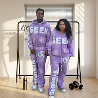 Ensemble de survêtement violet Seek See avec short et capuche, coupe classique, streetwear unisexe adulte, impression par transfert thermique, uni, sans couture, pour l'hiver