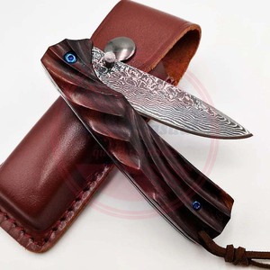 Logotipo personalizado cuchillo plegable hecho a mano HOJA DE Damasco mango de madera bolsillo supervivencia Camping caza cuchillos - Product Image 6