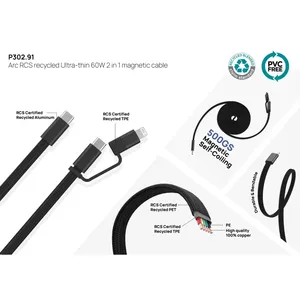 Câble magnétique 2-en-1 60W, Gadgets USB promotionnels durables - Product Image 6