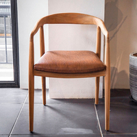 Silla de Comedor de Madera de Teca Sólida con Asiento de Cuero Sintético, Estilo Mediados de Siglo, para Restaurante, Hotel, Villa, Resort, Cafetería, Hostelería Comercial