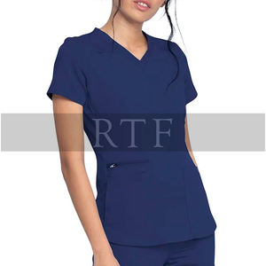 Uniforme de hospital elástico con cuello en V para mujer con bolsillo con cremallera uniformes médicos de enfermería - Product Image 3