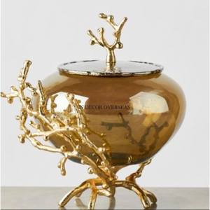 Haute qualité plaqué or forme ronde fleurs concepteur Premium qualité métal fait fruits et bonbons servant et bol décoratif - Product Image 6